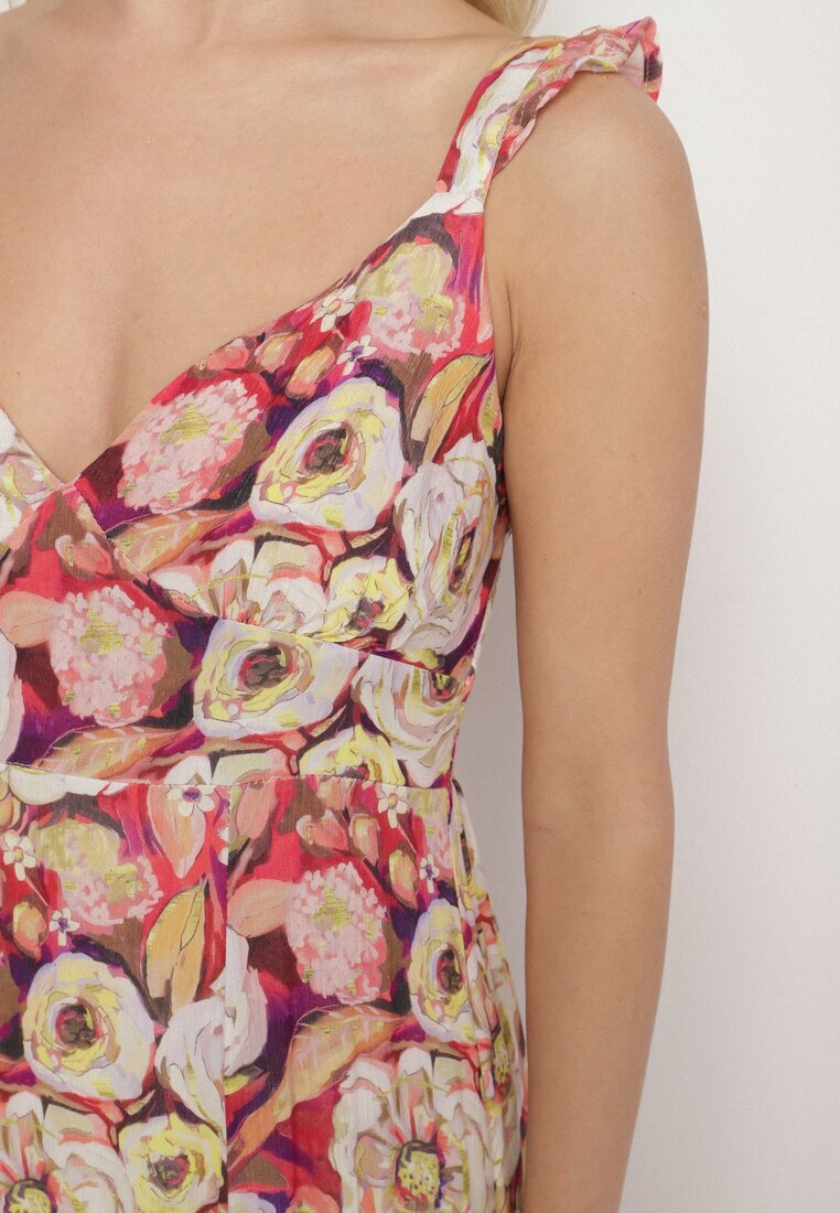 rosa Rochie Evazată Roșie din Viscoză cu Imprimeu Floral Redeelle