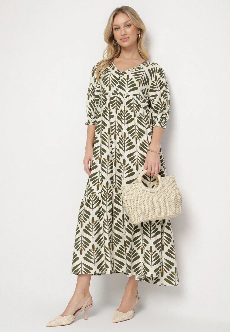 rosa Rochie Evazată Verde din Viscoză cu motiv floral Loredia