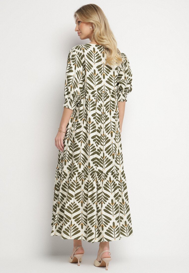 rosa Rochie Evazată Verde din Viscoză cu motiv floral Loredia
