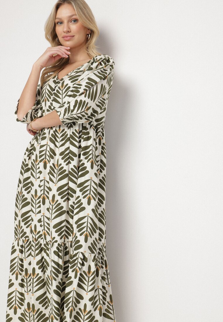 rosa Rochie Evazată Verde din Viscoză cu motiv floral Loredia