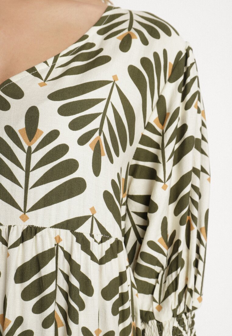 rosa Rochie Evazată Verde din Viscoză cu motiv floral Loredia