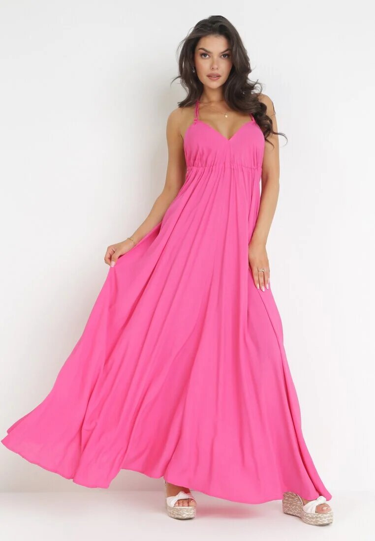 rosa Rochie fuchsia Evazată Maxi cu legătură la gât Cathenia