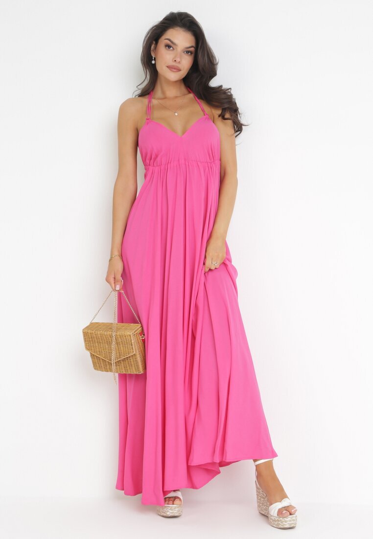 rosa Rochie fuchsia Evazată Maxi cu legătură la gât Cathenia