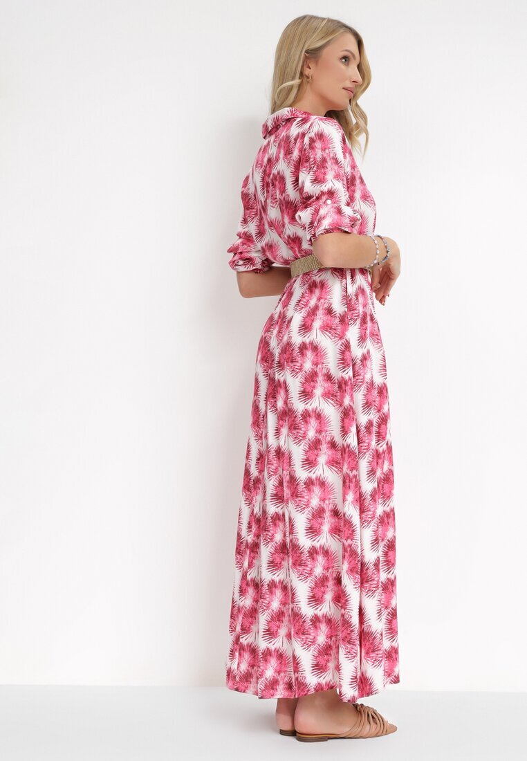 rosa Rochie Fucsia Evazată Maxi cu Centură Împletită și Buzunare Laterale Suttyn