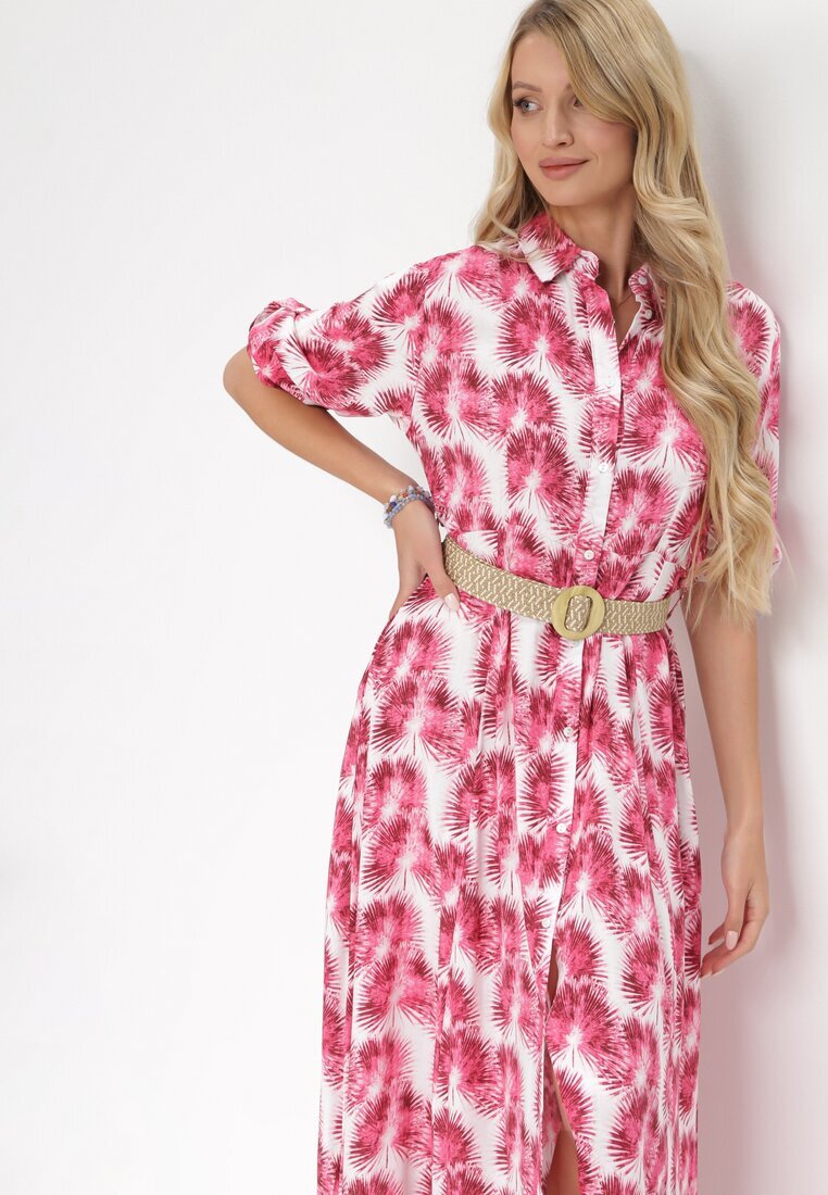 rosa Rochie Fucsia Evazată Maxi cu Centură Împletită și Buzunare Laterale Suttyn