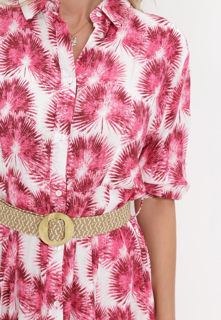 rosa Rochie Fucsia Evazată Maxi cu Centură Împletită și Buzunare Laterale Suttyn