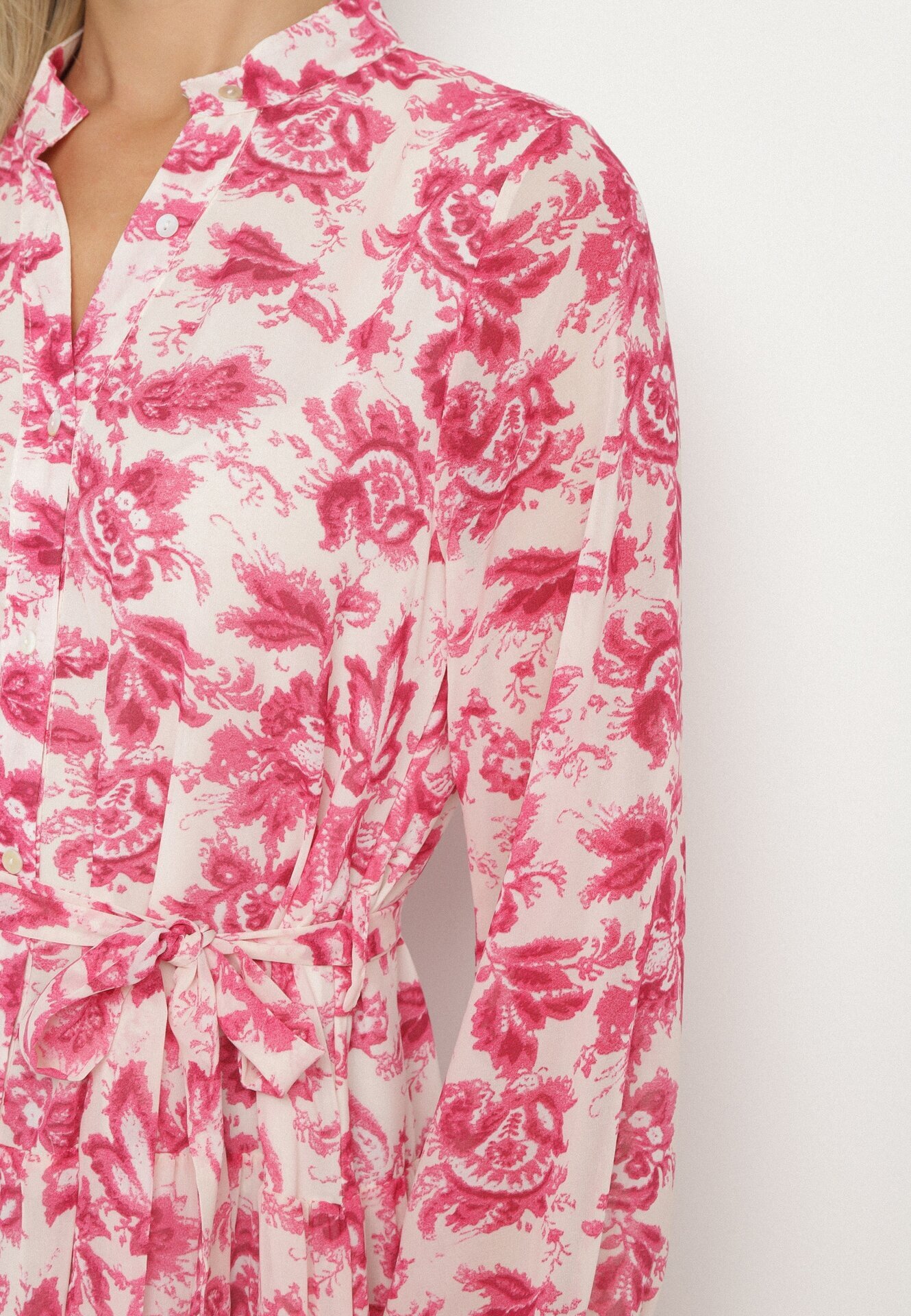 rosa Rochie Fucsia Maxi cu flori cu nasturi și curea din material Kinzey
