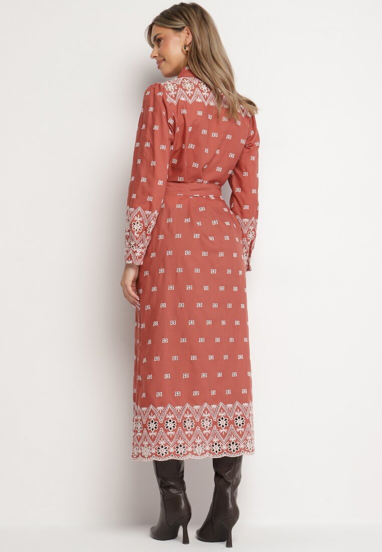 rosa Rochie maro deschis cu croială tip cămașă cu cordon legat decorată cu broderie Valentirae