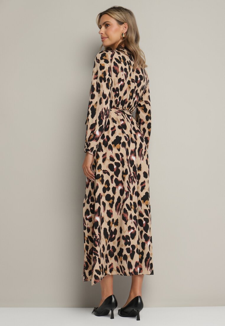 rosa Rochie Maro Petrecută Cloș cu Imprimeu leopard cu elastic în talie cu curea și dantelă Sialindra