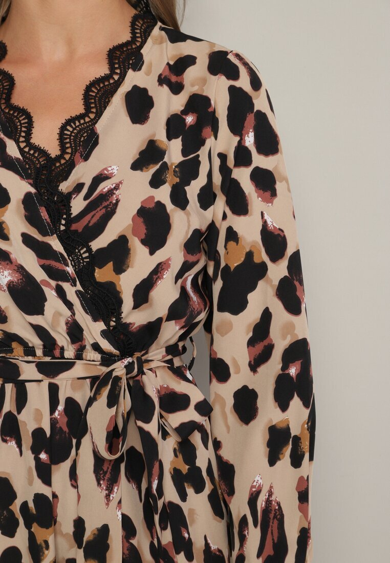 rosa Rochie Maro Petrecută Cloș cu Imprimeu leopard cu elastic în talie cu curea și dantelă Sialindra