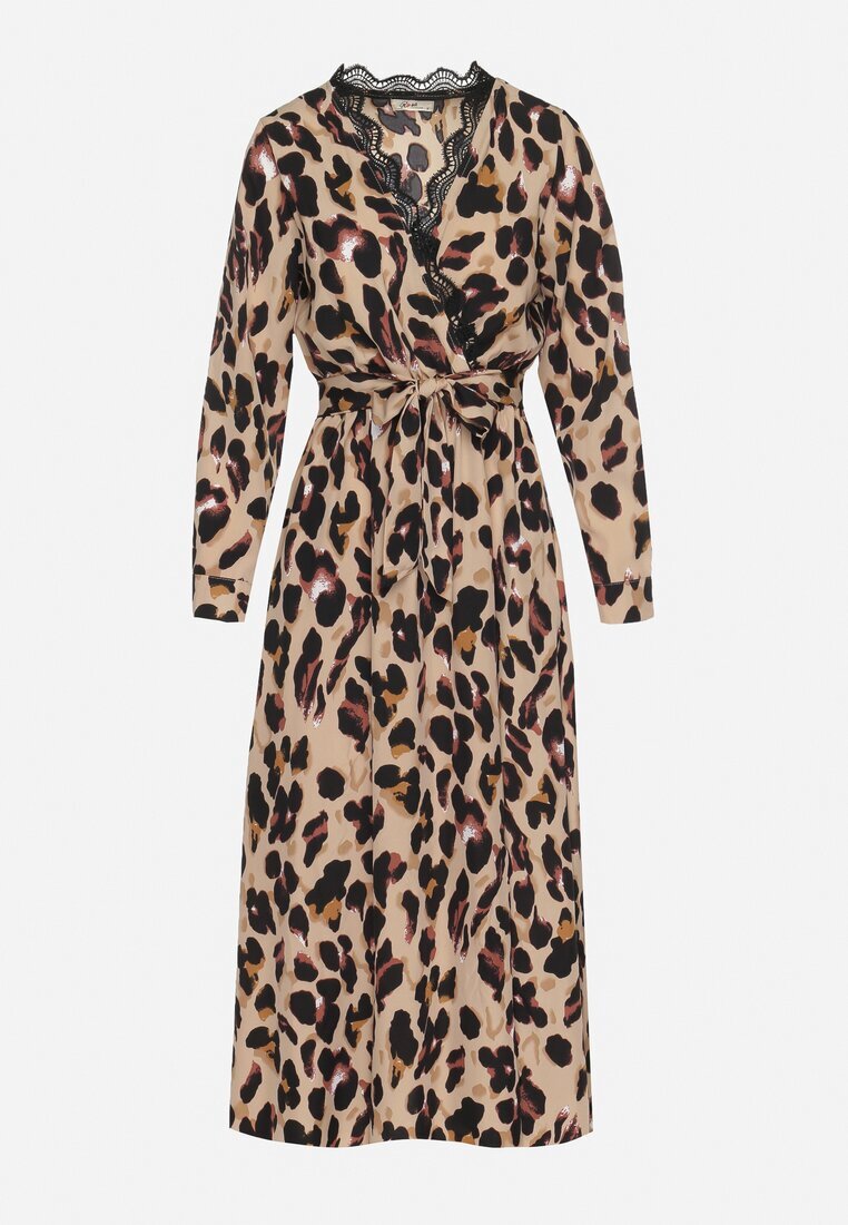 rosa Rochie Maro Petrecută Cloș cu Imprimeu leopard cu elastic în talie cu curea și dantelă Sialindra