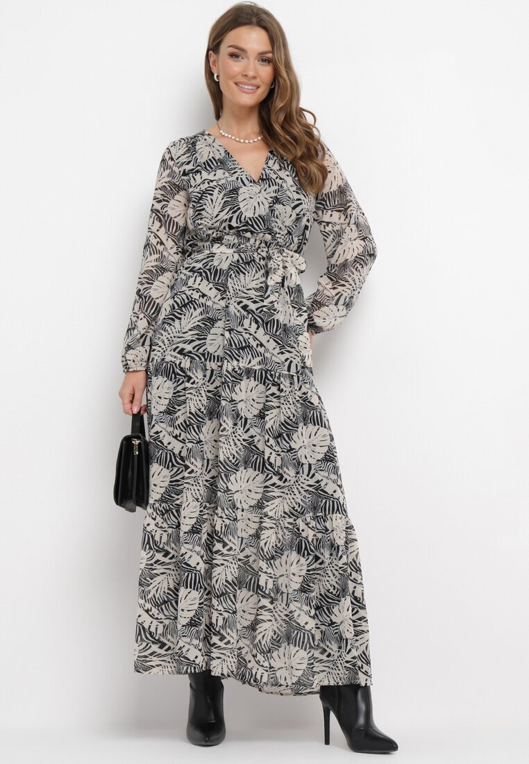 rosa Rochie maxi gri cu elastic în talie și imprimeu floral Alai
