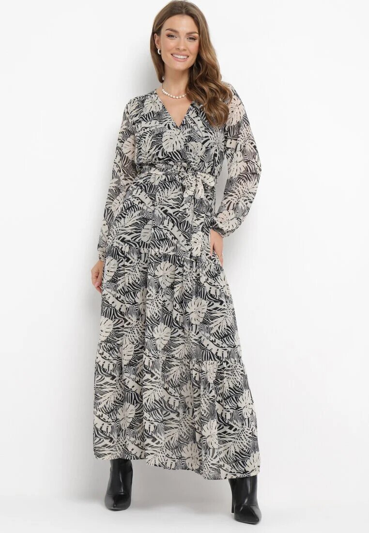 rosa Rochie maxi gri cu elastic în talie și imprimeu floral Alai
