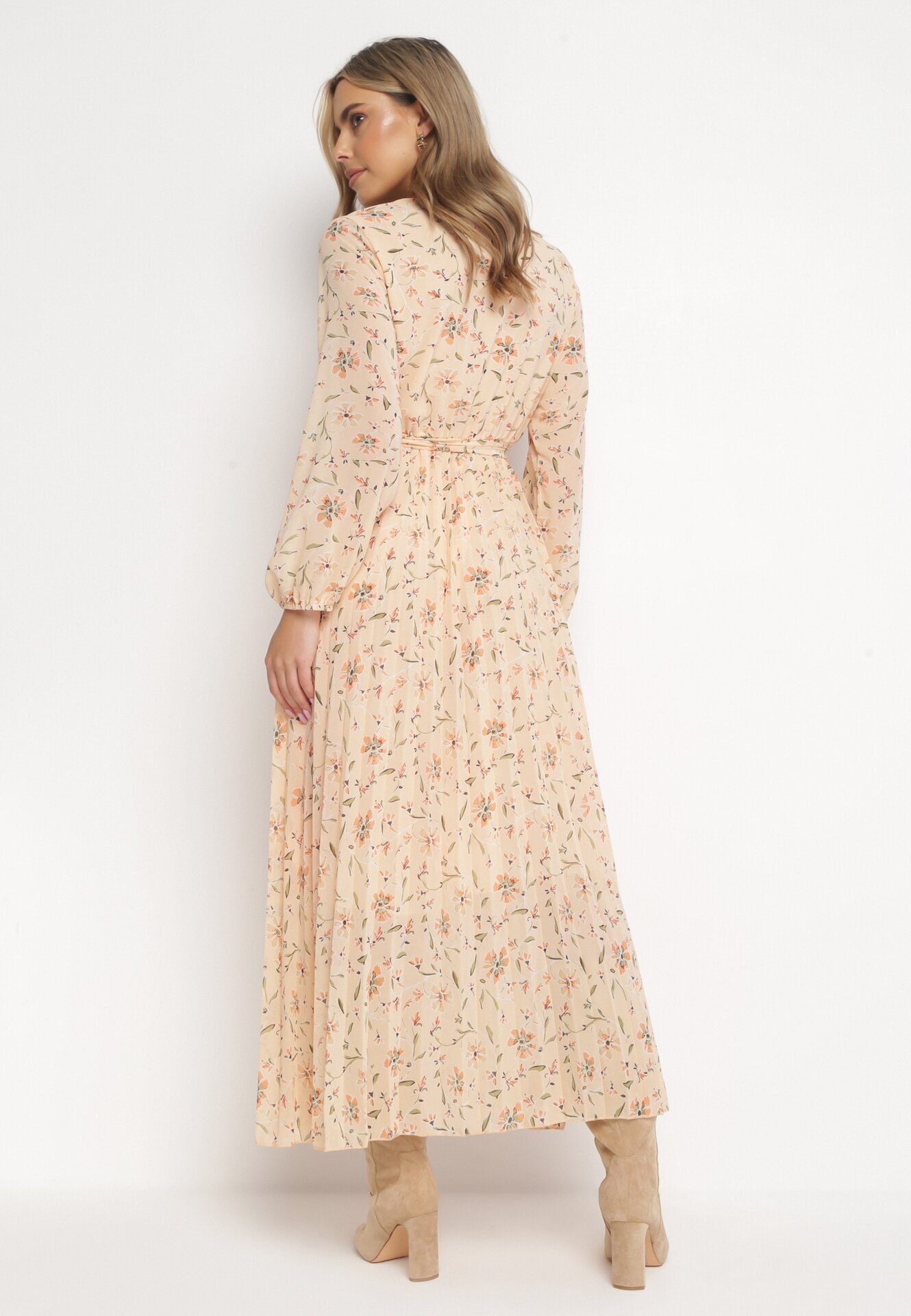 rosa Rochie Maxi Jasnopomarańczowa cu elastic în talie și tiv plisat Danora