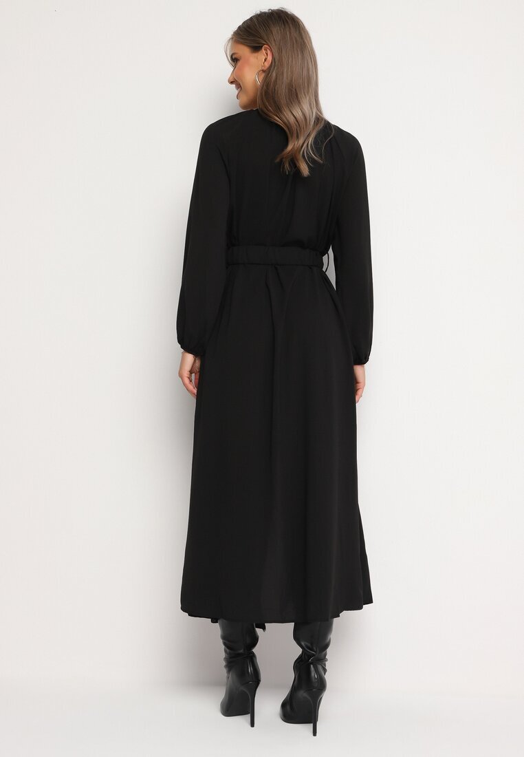 rosa Rochie Maxi Lejeră Neagră cu Nasturi și Curea cu Cataramă Decorativă Liriti