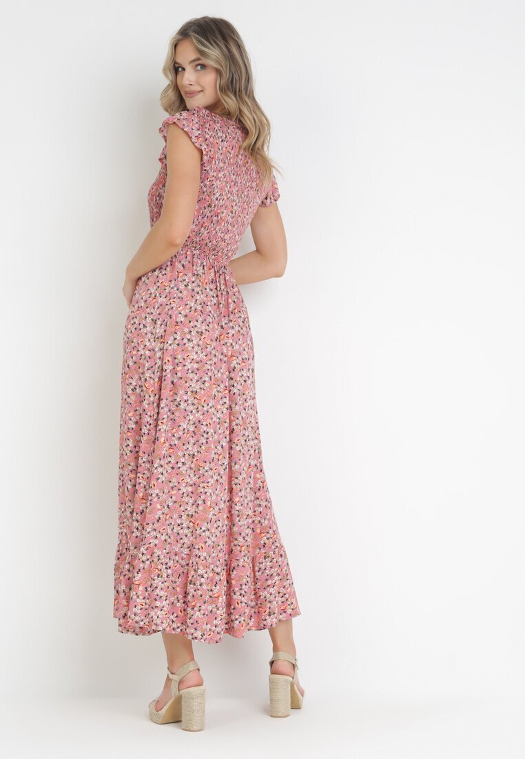 rosa Rochie Maxi Roz din Vâscoză cu Flori Annunali