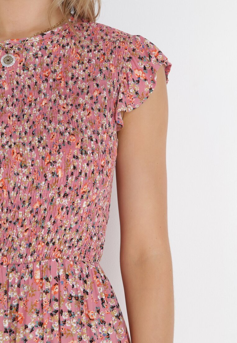 rosa Rochie Maxi Roz din Vâscoză cu Flori Annunali