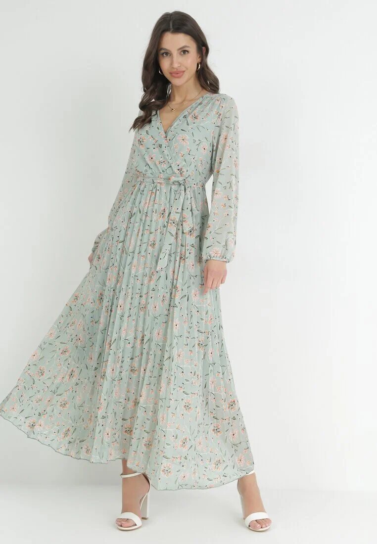 rosa Rochie Mentă Maxi cu Elastic în Talie și Partea de jos Plisată Danora