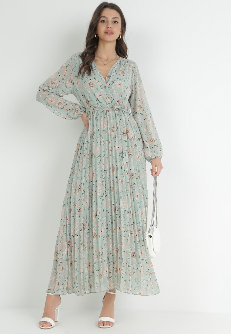 rosa Rochie Mentă Maxi cu Elastic în Talie și Partea de jos Plisată Danora