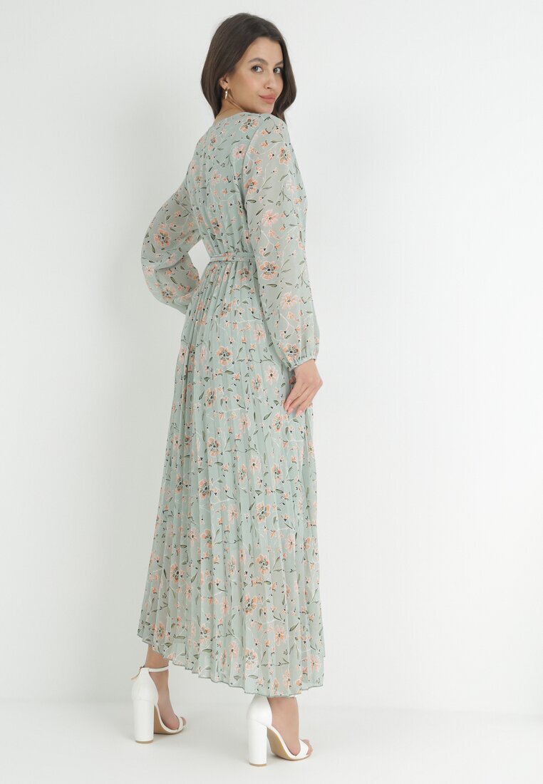 rosa Rochie Mentă Maxi cu Elastic în Talie și Partea de jos Plisată Danora