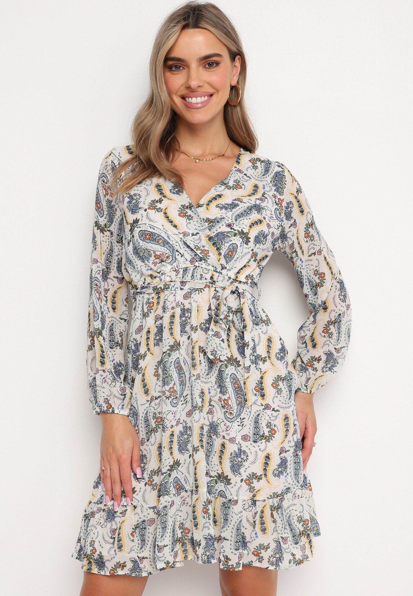 rosa Rochie Mini Albastră cu elastic în talie și curea textilă Matelyn