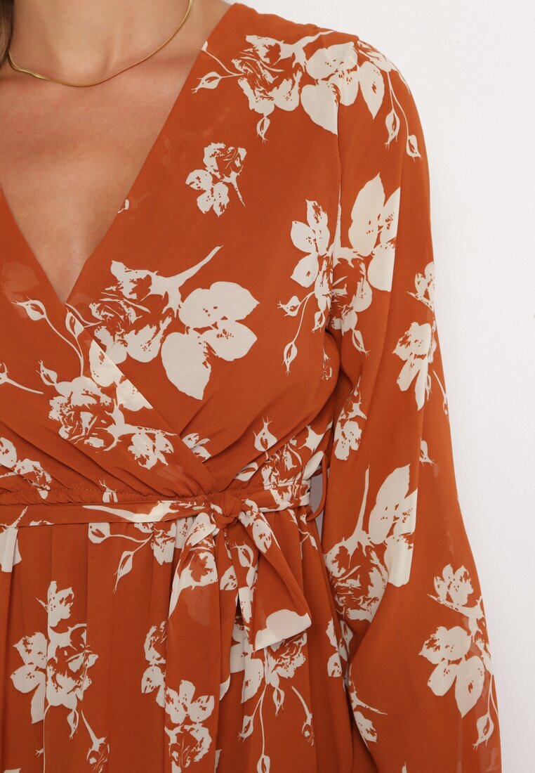 rosa Rochie Mini Maro Deschis cu Volan și Elastic în Talie Lisanor