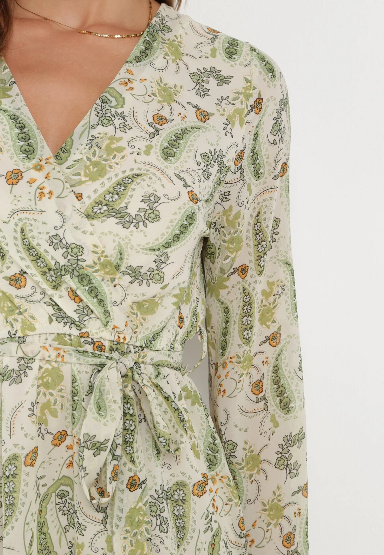 rosa Rochie Mini Verde deschisă cu elastic în talie și curea din material Matelyn