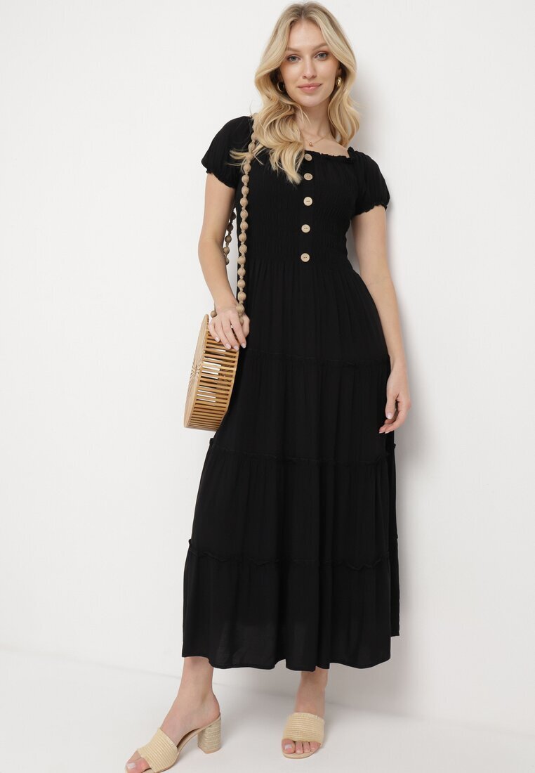 rosa Rochie Neagră din Viscoză cu croială spaniolă Ciririla