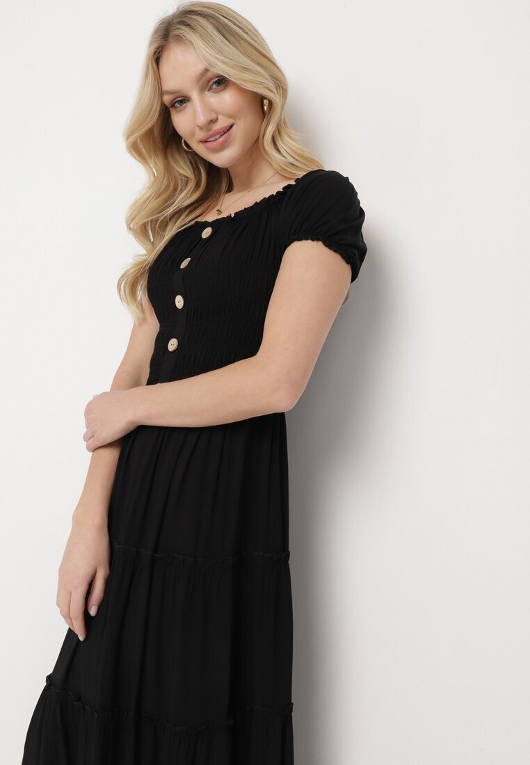 rosa Rochie Neagră din Viscoză cu croială spaniolă Ciririla