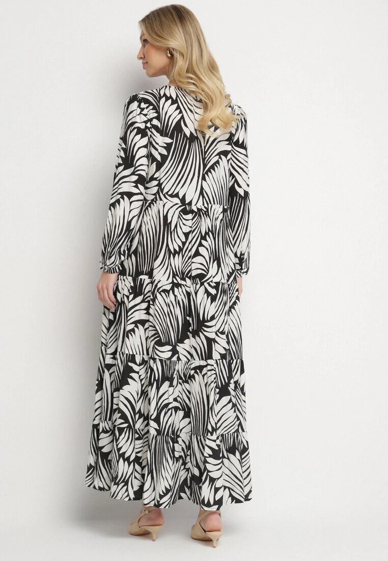 rosa Rochie Neagră Evazată cu Viscoză Decorată cu Model Abstract Ivelavia