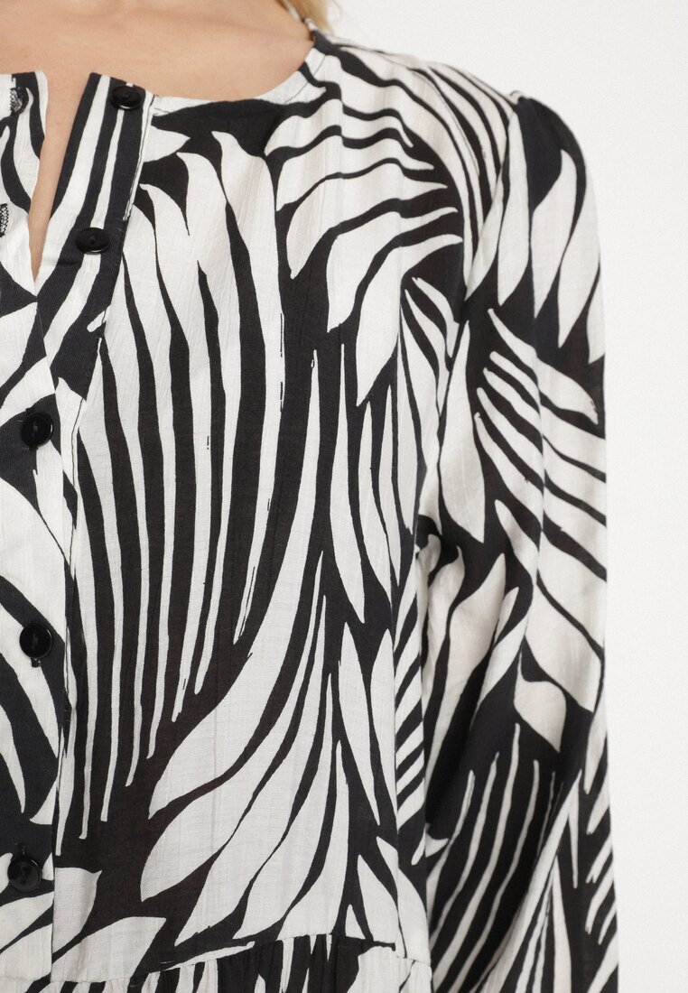 rosa Rochie Neagră Evazată cu Viscoză Decorată cu Model Abstract Ivelavia