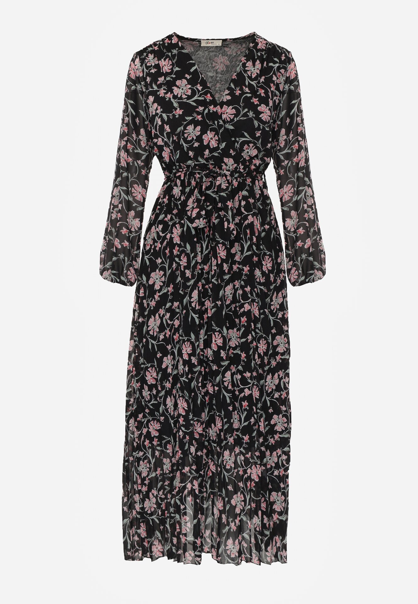 rosa Rochie Neagră Maxi cu elastic în talie și poale plisate Danora