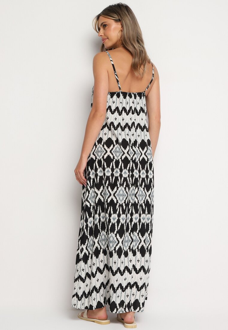 rosa Rochie Negru-Alb din viscoză cu bretele reglabile cu imprimeu geometric Vididia