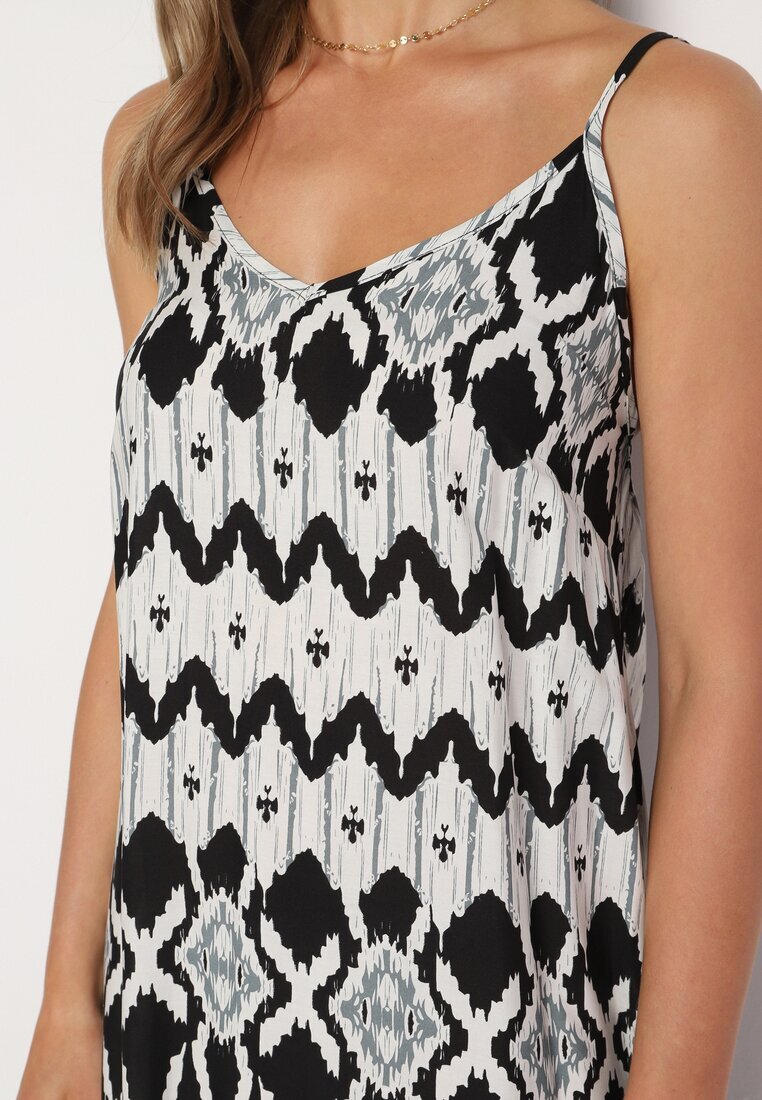 rosa Rochie Negru-Alb din viscoză cu bretele reglabile cu imprimeu geometric Vididia