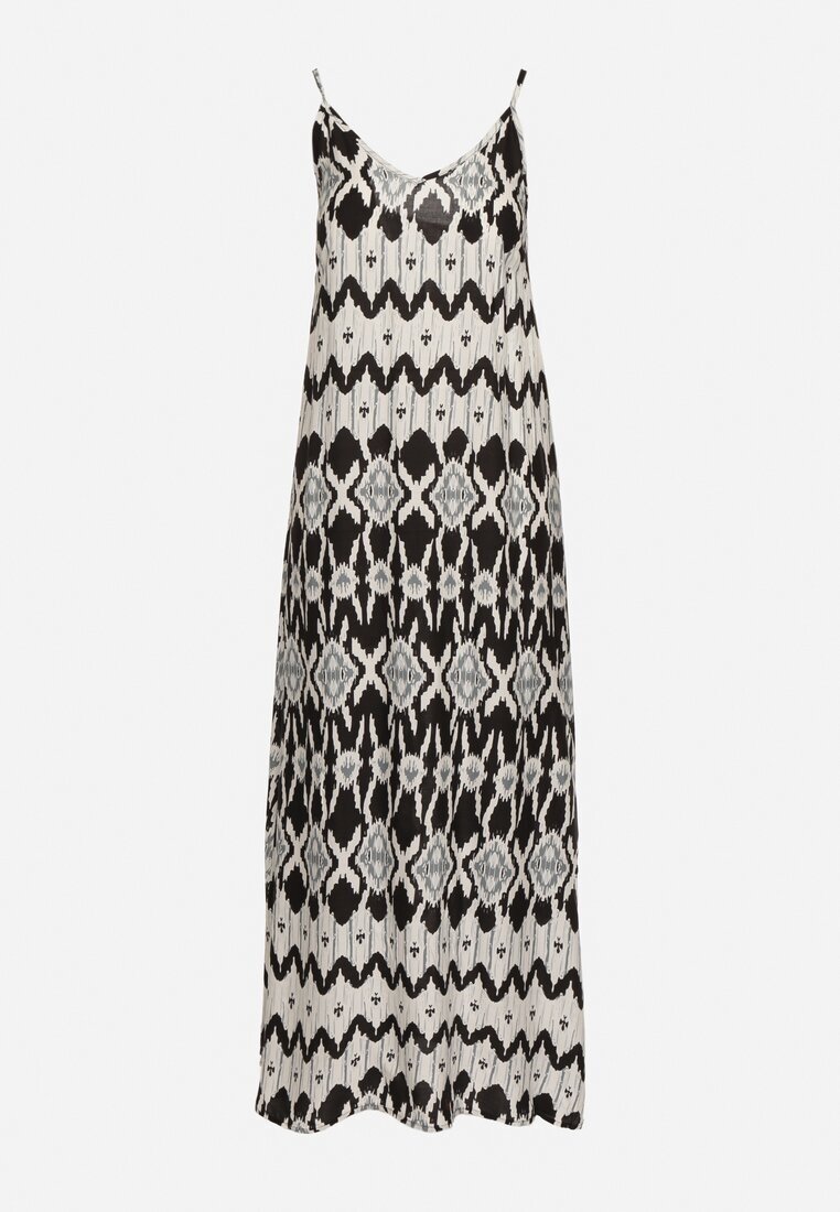 rosa Rochie Negru-Alb din viscoză cu bretele reglabile cu imprimeu geometric Vididia