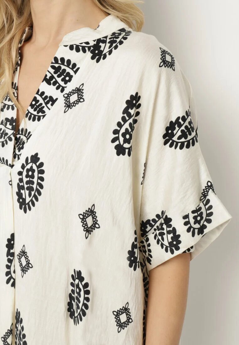 rosa Rochie Negru-Crem de viscoză Boho cu Croială Dreaptă și Șlițuri Nelbia