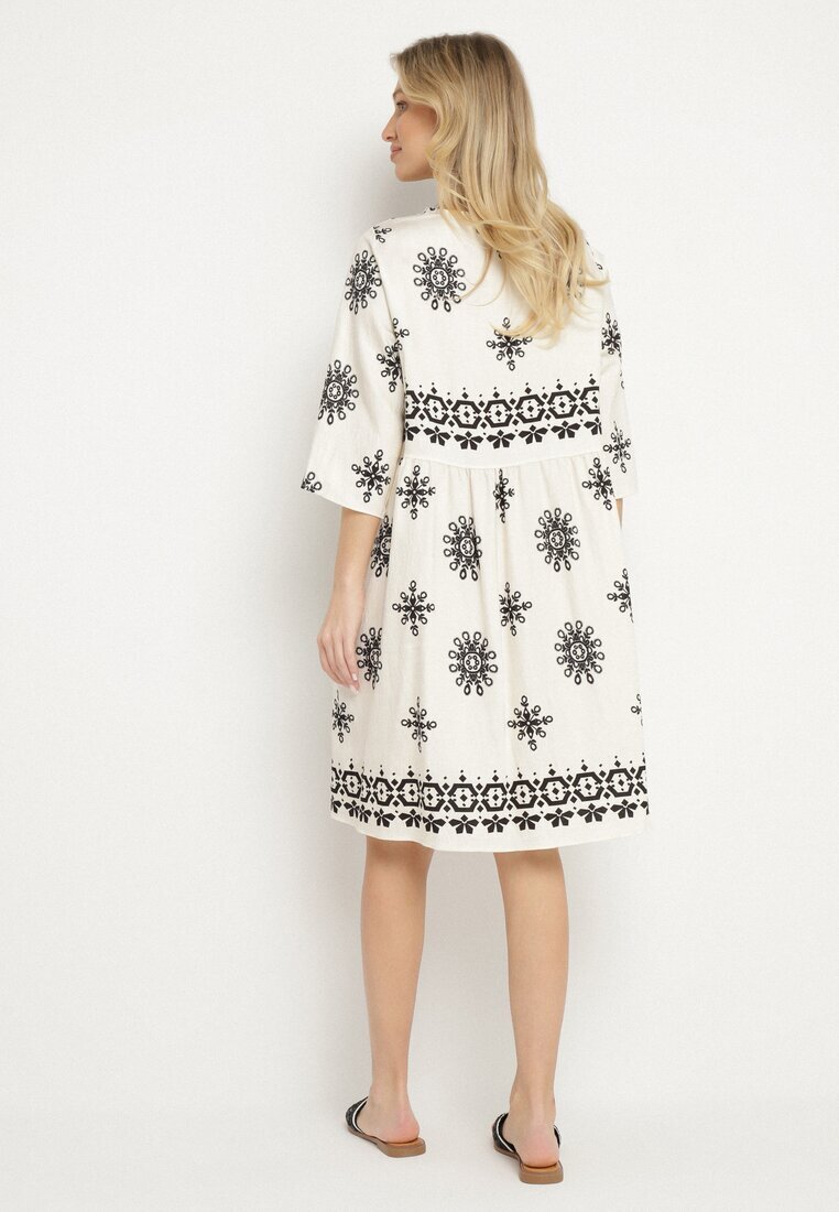 rosa Rochie Negru-Crem în stil Boho cu viscoză Davivara