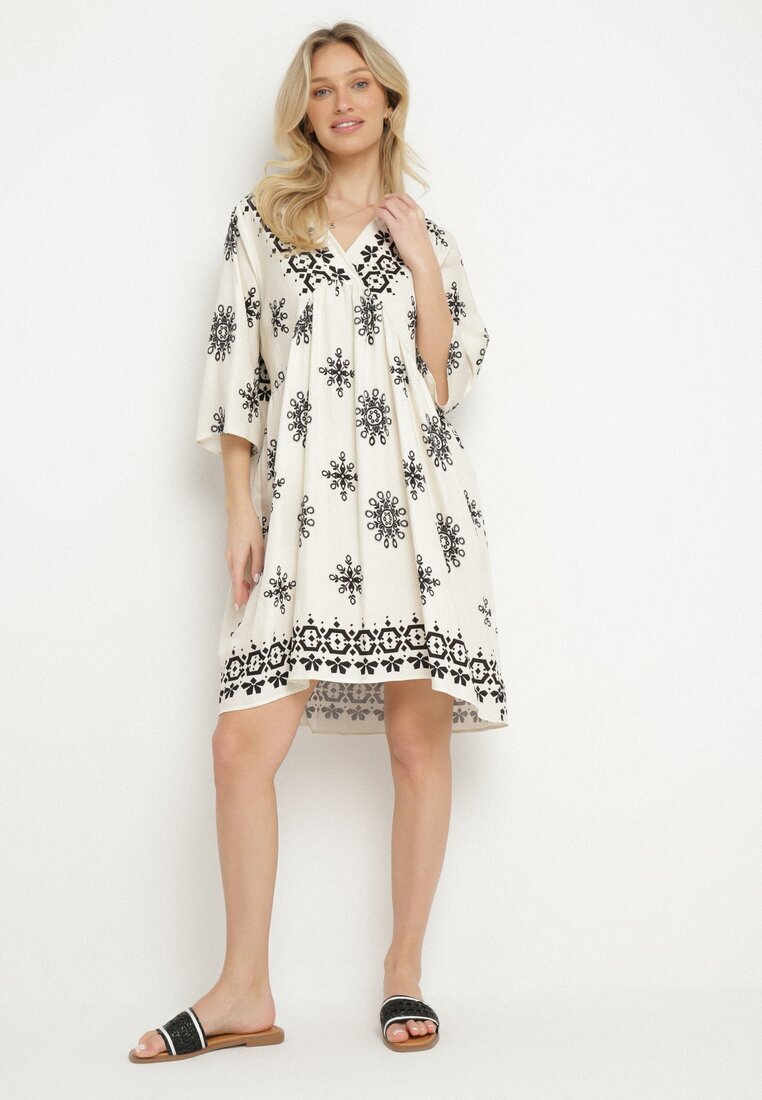 rosa Rochie Negru-Crem în stil Boho cu viscoză Davivara