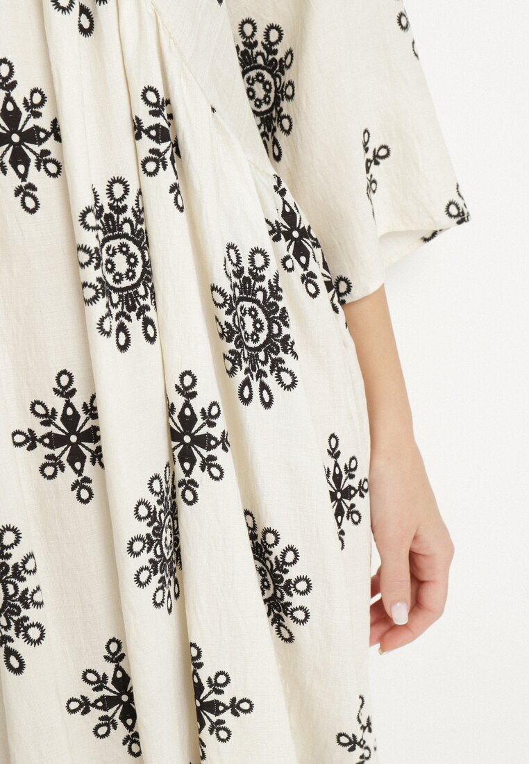 rosa Rochie Negru-Crem în stil Boho cu viscoză Davivara