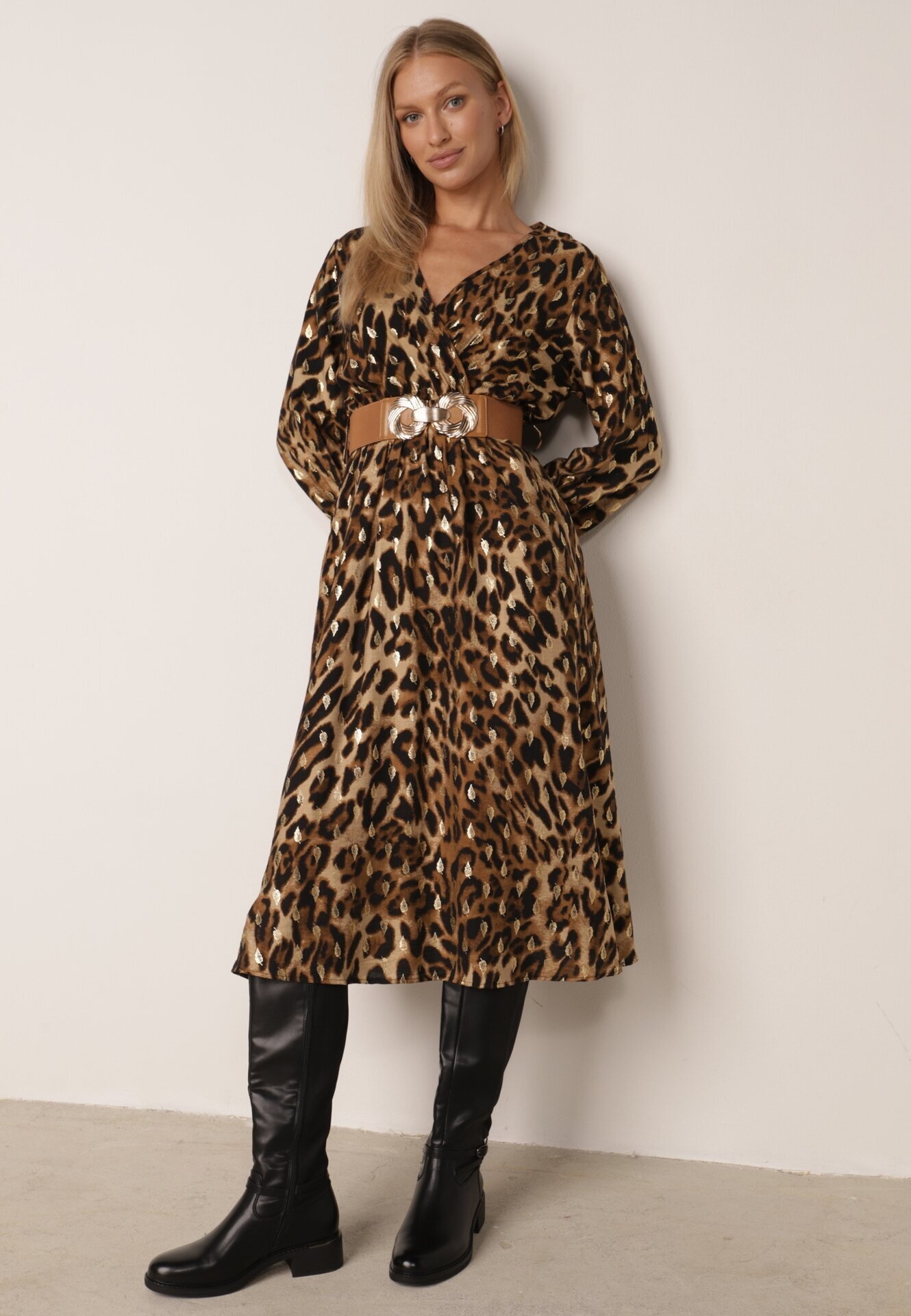 rosa Rochie petrecută Maro cu Vâscoză cu imprimeu leopard cu curea și elastic în talie Annilora