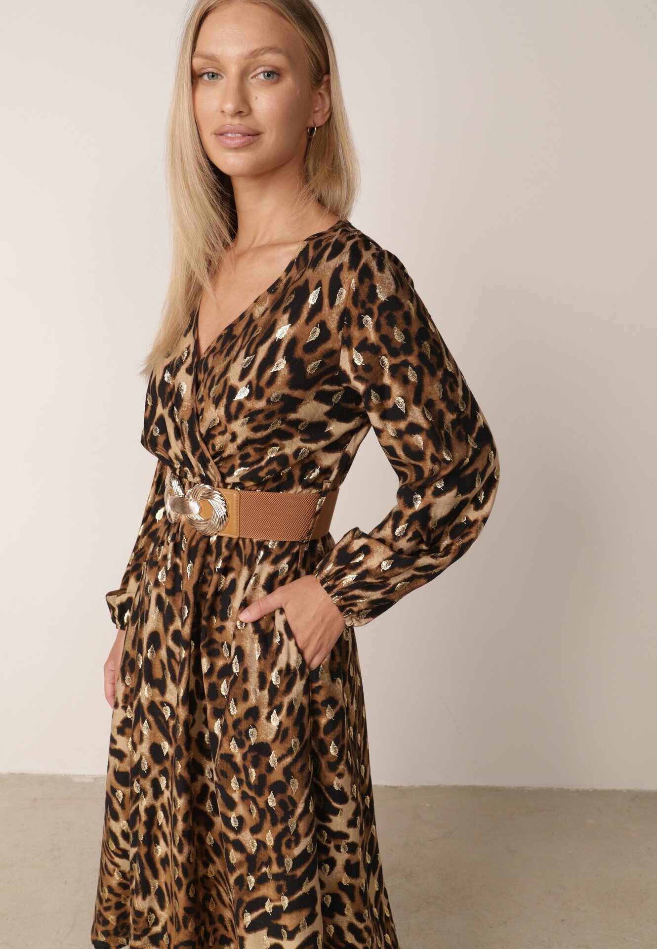 rosa Rochie petrecută Maro cu Vâscoză cu imprimeu leopard cu curea și elastic în talie Annilora