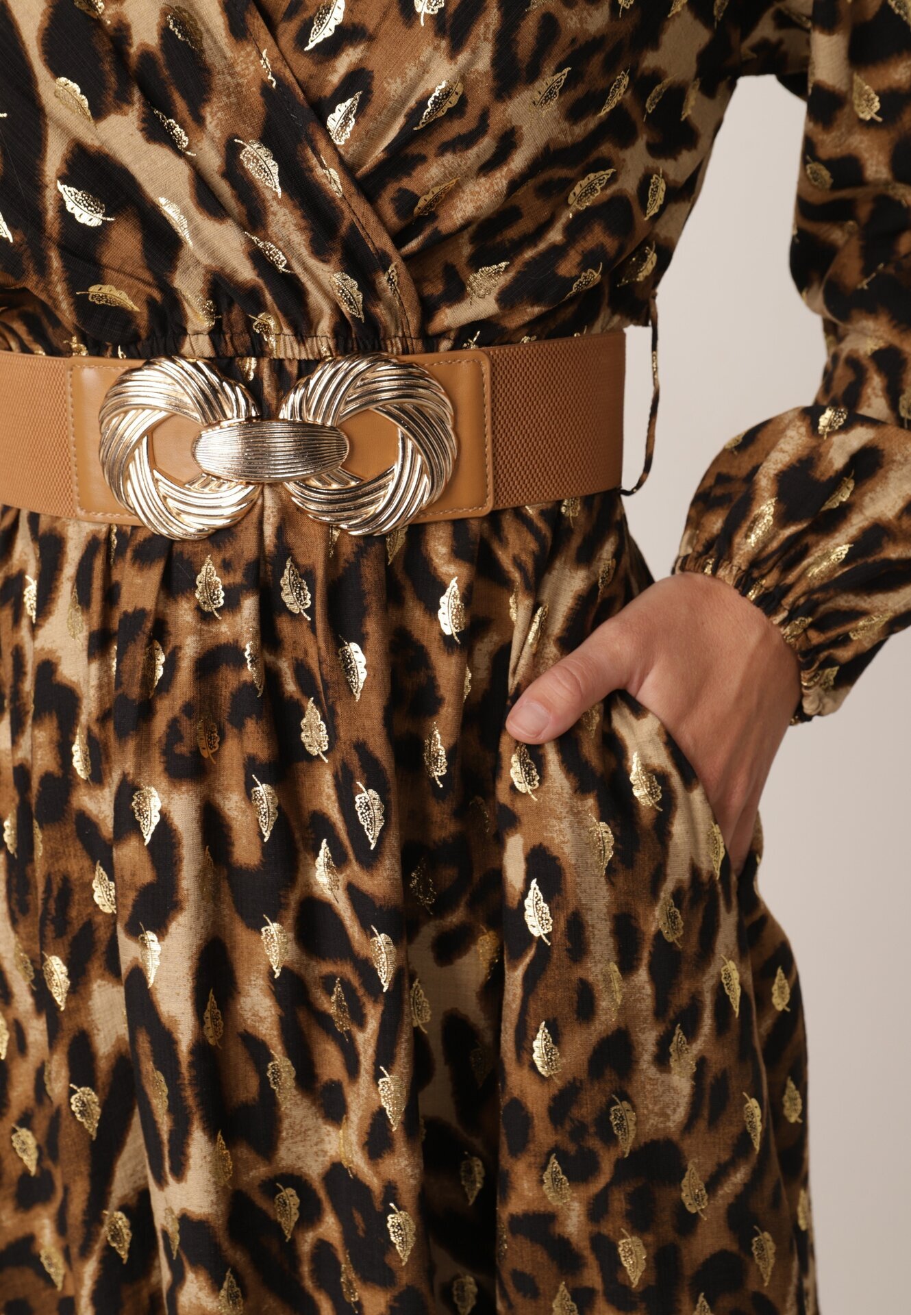 rosa Rochie petrecută Maro cu Vâscoză cu imprimeu leopard cu curea și elastic în talie Annilora