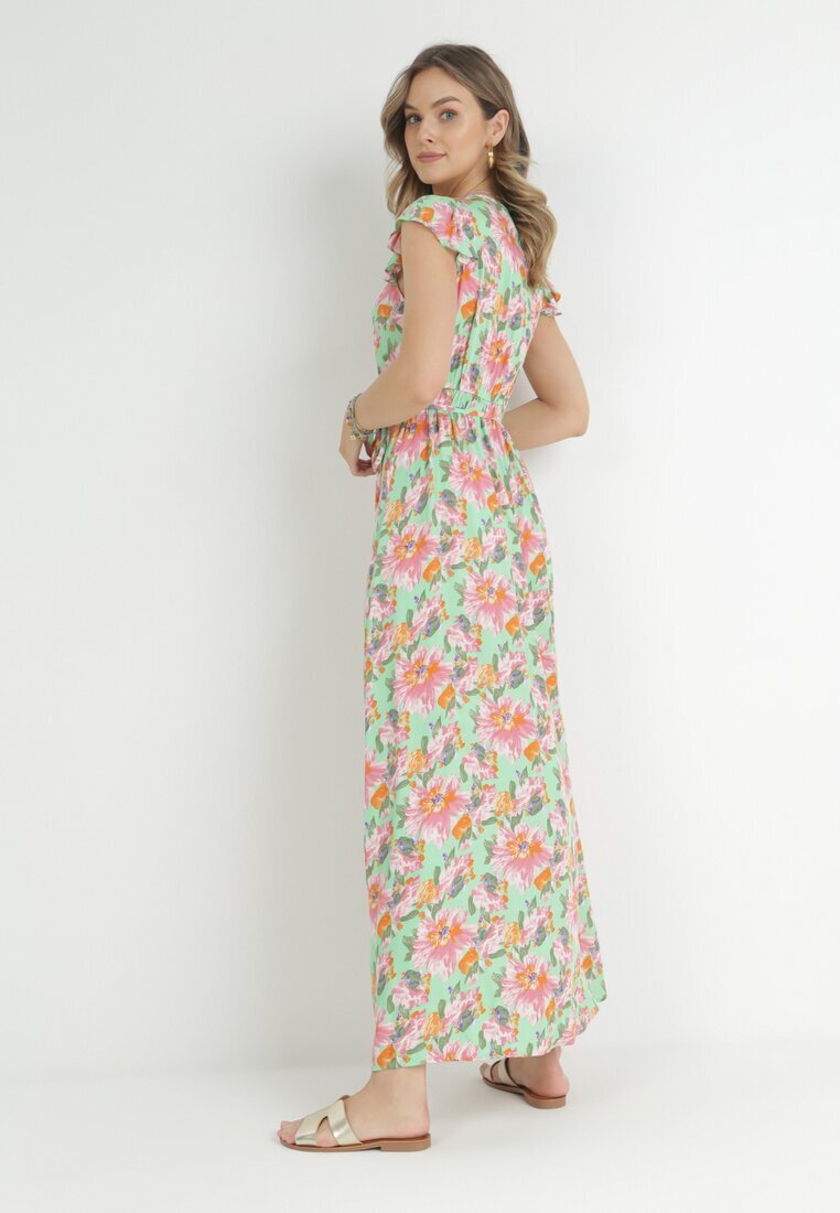 rosa Rochie petrecută verde deschis cu elastic în talie cu imprimeu floral Pive