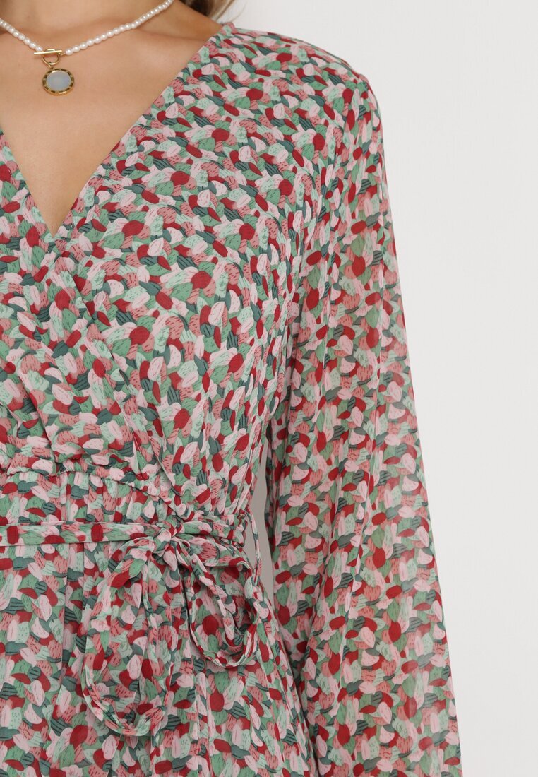 rosa Rochie petrecută Verde-Roșu cu volan și curea legată Luftare