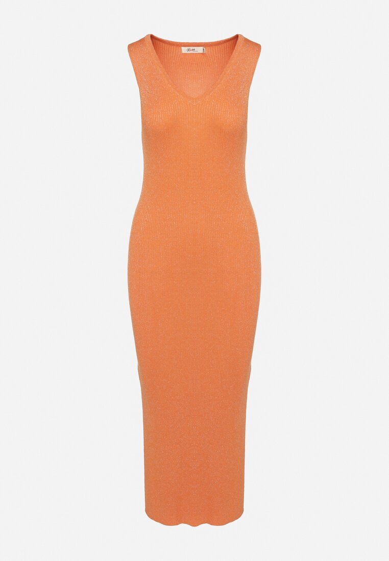 rosa Rochie Portocalie Bodycon din tricot striat ușor cu fir metalic Ithiles