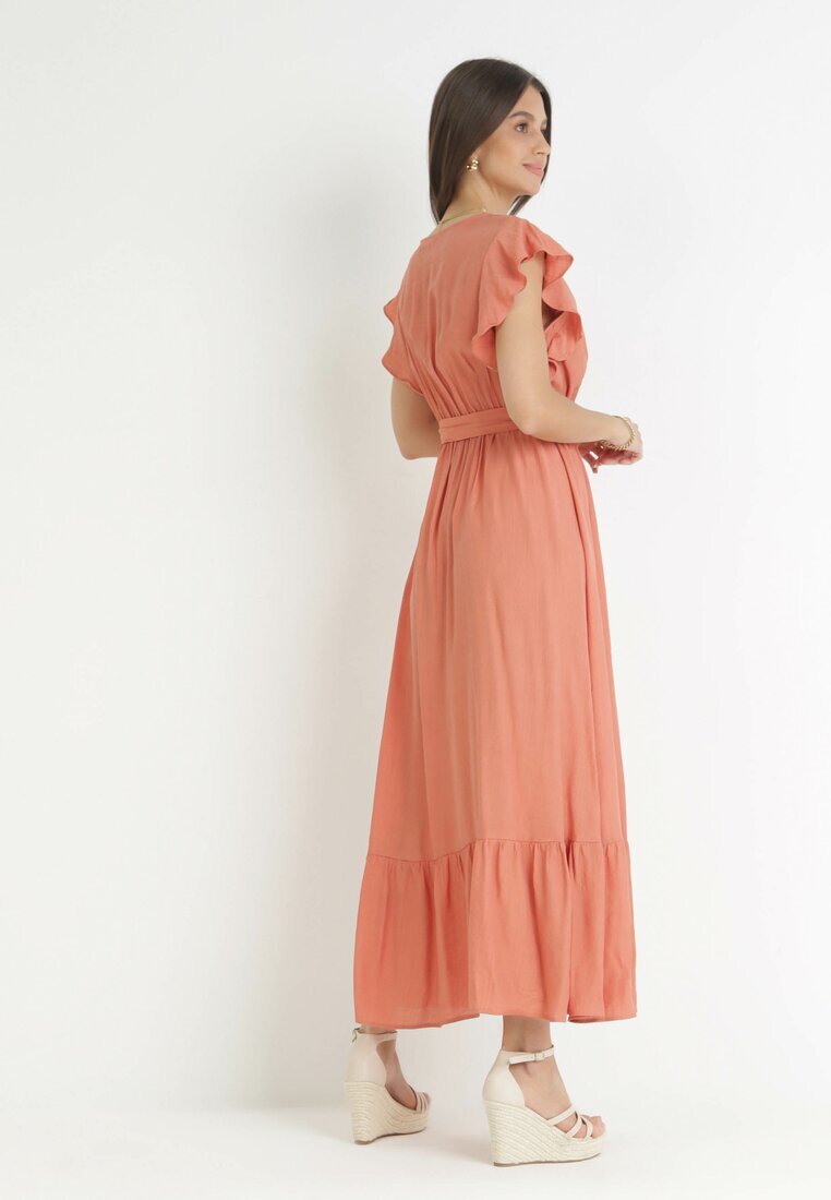 rosa Rochie Portocalie Evazată cu centură legată Nonru