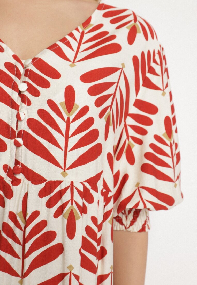 rosa Rochie Roșie Cloș cu Vâscoză cu Motiv Floral Loredia