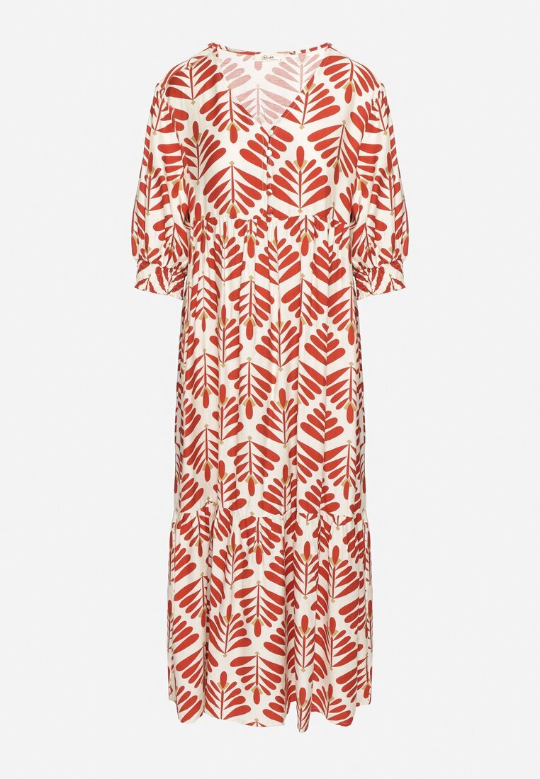 rosa Rochie Roșie Cloș cu Vâscoză cu Motiv Floral Loredia