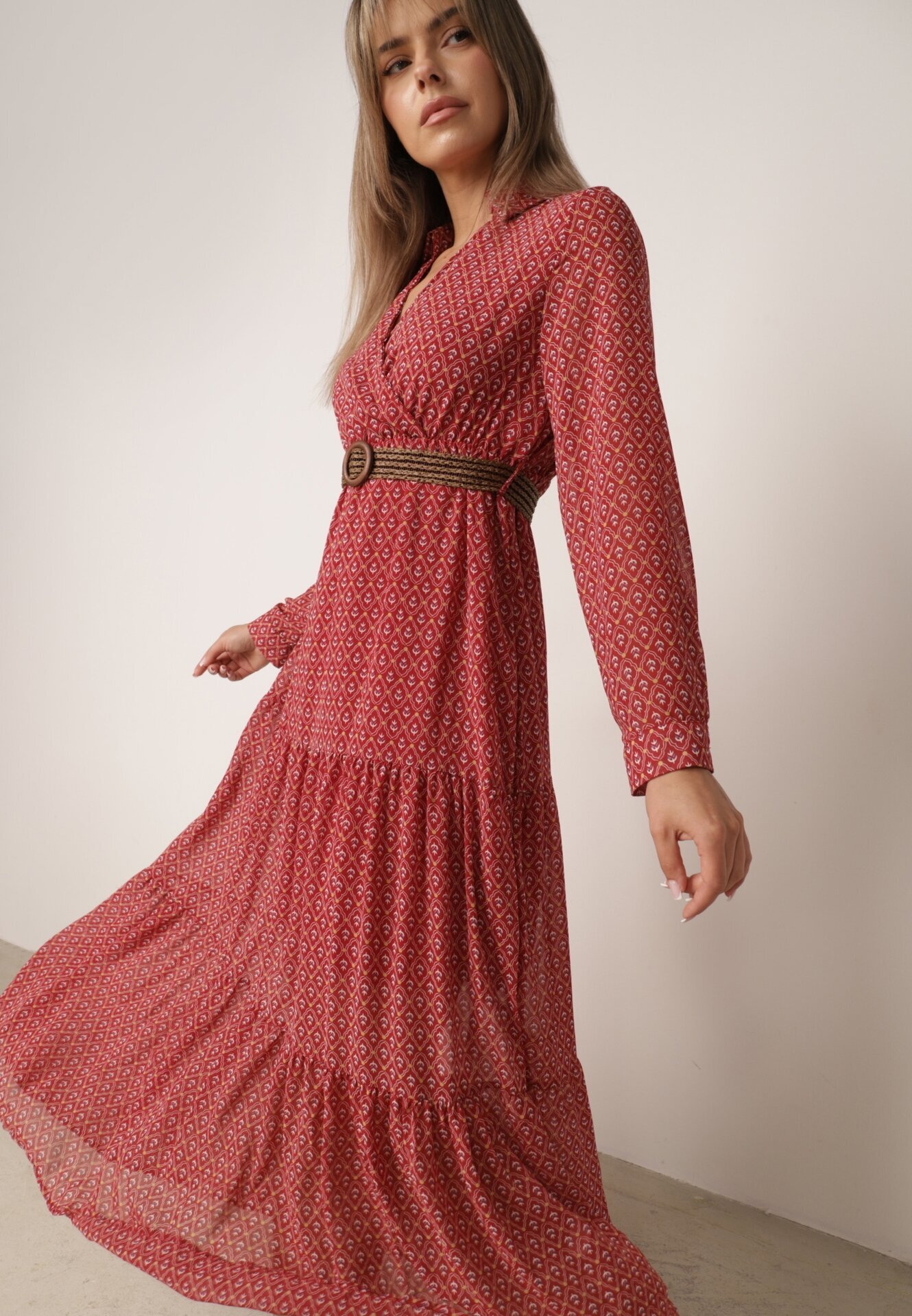 rosa Rochie roșie cu curea Demusa