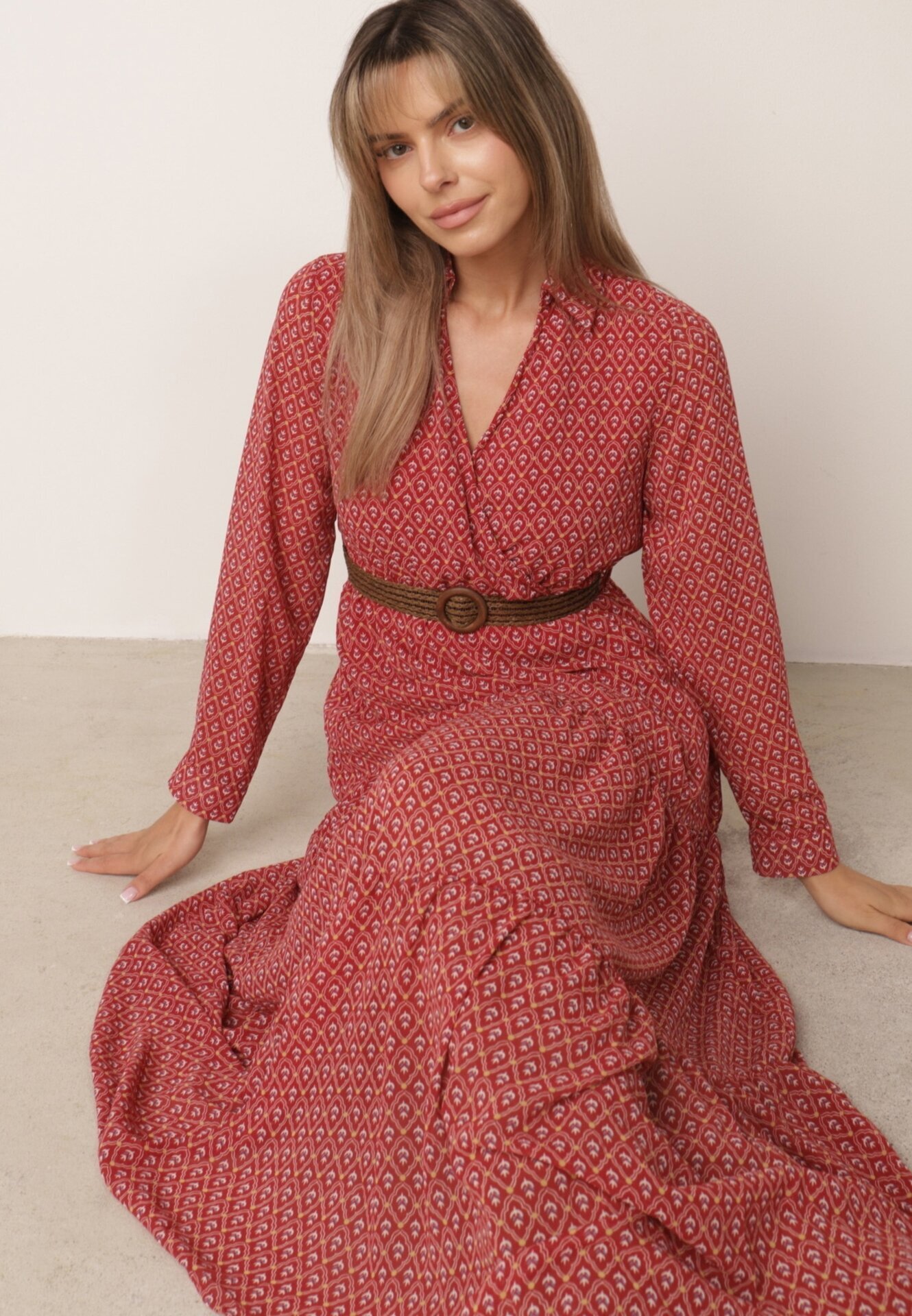 rosa Rochie roșie cu curea Demusa